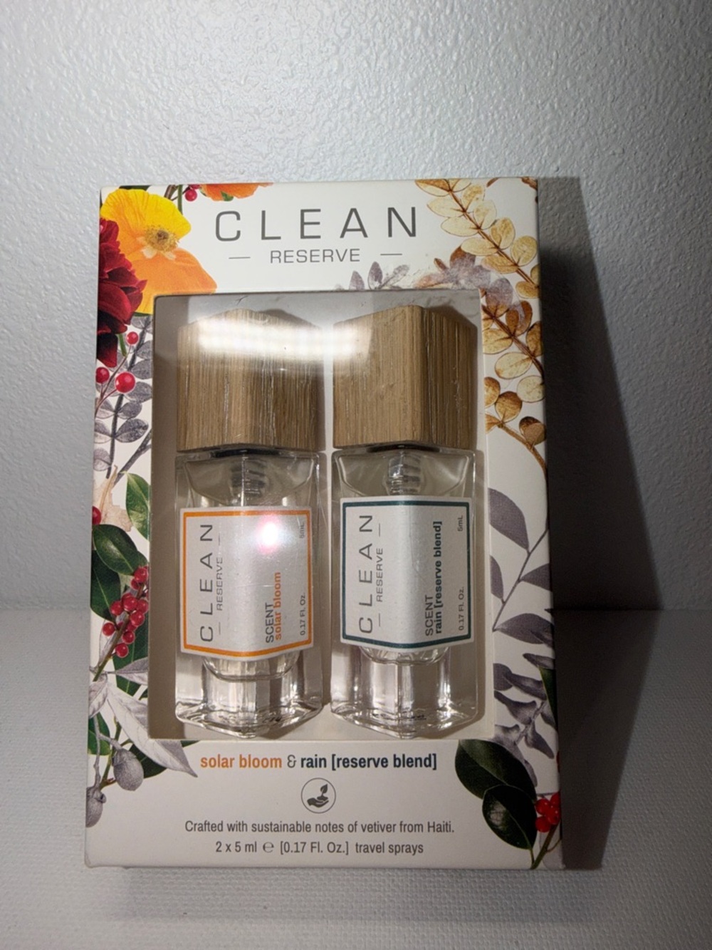 CLEAN Reserve Solar Bloom & Rain Travel Spray Duo - Natural Wood Caps